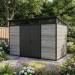 Heavy-Duty Plastic Pent Shed 11x7ft - Grey