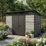Heavy-Duty Plastic Pent Shed 11x7ft - Grey