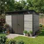 Heavy-Duty Plastic Pent Shed 11x7ft - Dark Grey