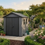 Side-Entry Plastic Shed 11x7.5ft - Wood-Effect Graphite