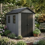 Side-Entry Plastic Shed 11x7.5ft - Wood-Effect Graphite