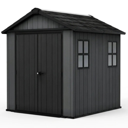 Side-Entry Plastic Shed 7x7.5ft - Wood-Effect Dark Grey