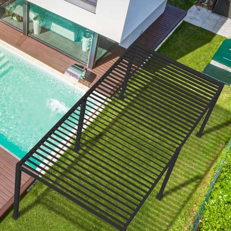 6m x 3m Rectangular Aluminium Louvered Pergola – Grey - Image 11