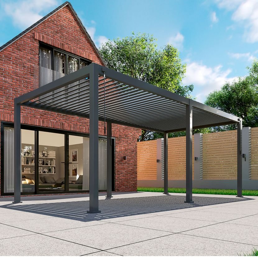 6m x 3m Rectangular Aluminium Louvered Pergola – Grey - Image 13