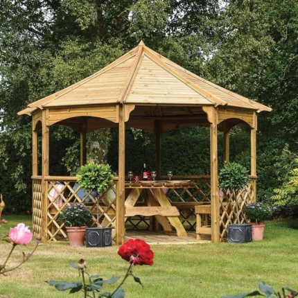 Octagonal Wooden Garden Gazebo - Pressure-Treated Timber