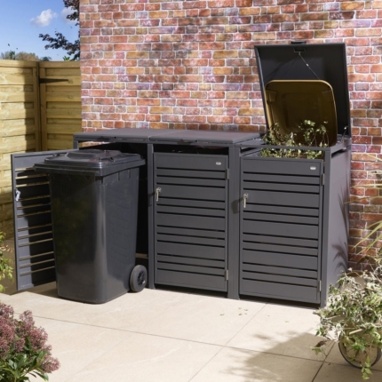 Contemporary Metal Triple Bin Store - Anthracite