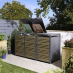 Contemporary Metal Triple Bin Store - Oak