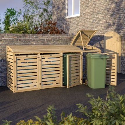 Timber Quadruple Wheelie Bin Store