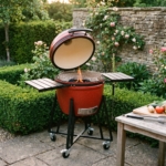 Premium Ceramic Kamado Charcoal Grill 61cm with Cart & Slide-Out Rack - Red