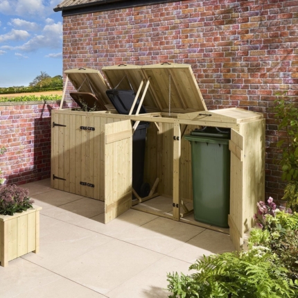 Tongue & Groove Quadruple Wheelie Bin Store