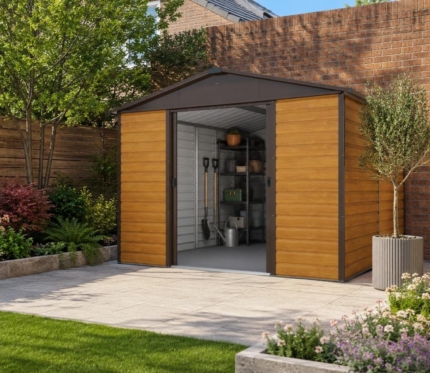 Wood-Effect Metal Garden Shed 10x12ft