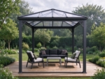 3 x 3 m Steel Gazebo with Polycarbonate Hard Roof, Charcoal