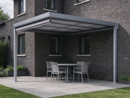 3 x 4 m Wall-Mounted Aluminium Lean-To Pergola with Polycarbonate Roof, Grey