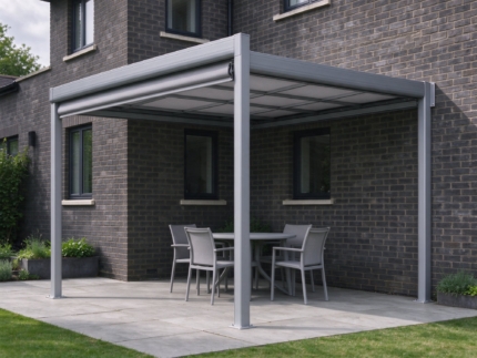 3 x 4 m Wall-Mounted Aluminium Lean-To Pergola with Polycarbonate Roof, Grey