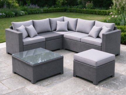 5-Piece Rattan-Effect Corner Lounge Set, Grey