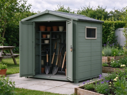6 x 4 ft Resin Apex Storage Shed with Window, Sage Green
