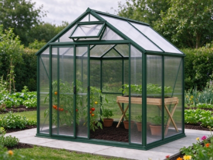 6 x 8 ft Polycarbonate Greenhouse with Roof Vent, Green