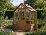 8 x 6 ft Timber Greenhouse with Potting Bench, Natural