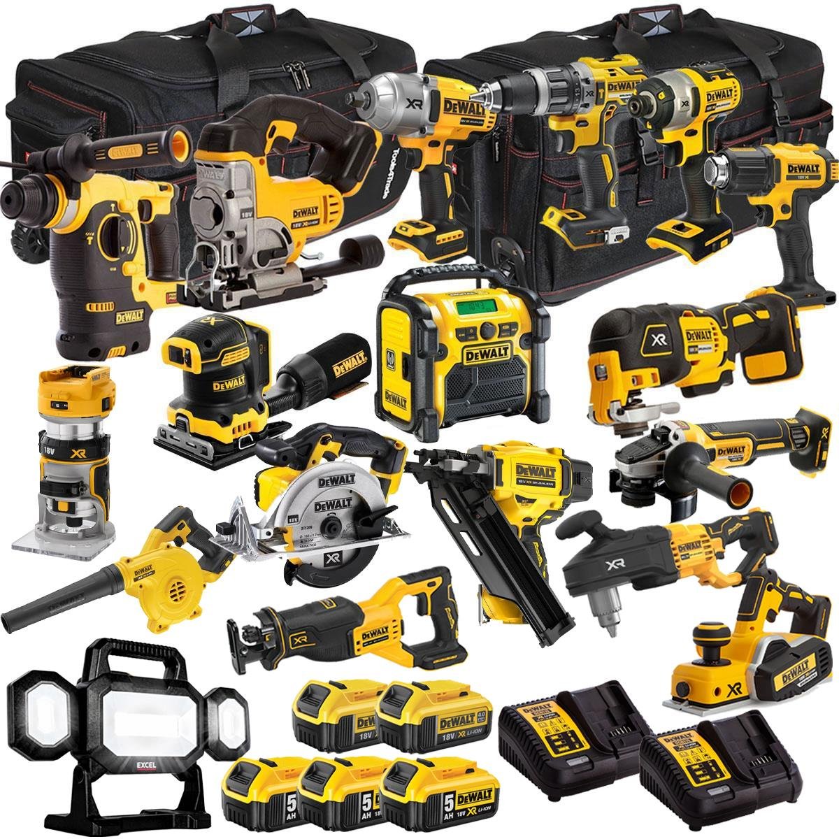 dewalt 18v 18 piece combo kit with 5 x batteries charger t4tkit 1309 1 DeWalt 18V 18 Piece Combo Kit with 5 x Batteries & Charger T4TKIT-1309