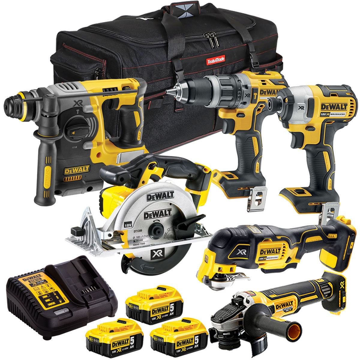 dewalt 18v 6 piece power tool kit with 3 x 5 0ah battery charger t4tki 1 DeWalt 18V 6 Piece Power Tool Kit with 3 x 5.0Ah Battery & Charger T4TKIT-1133