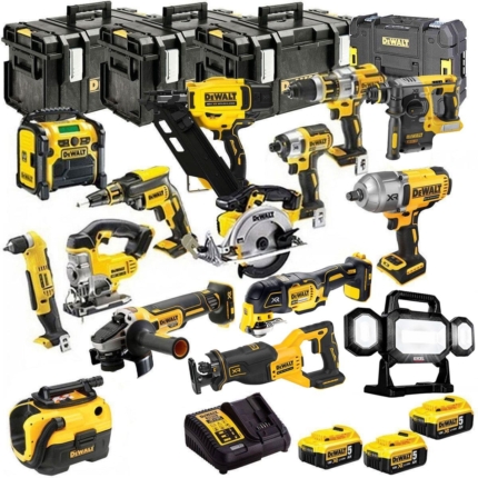 DeWalt 18V XR 15 Piece Jumbo Tool Kit 3 x 5.0Ah Battery Charger & Case T4TKIT-651