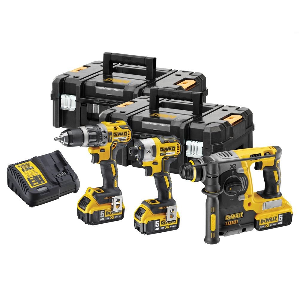 dewalt dck368p3t 18v xr 3 piece brushless kit with 3 x 5 0ah batteries 1 DeWalt DCK368P3T 18V XR 3 Piece Brushless Kit with 3 x 5.0Ah Batteries In 2 x TSTAK II Toolboxes