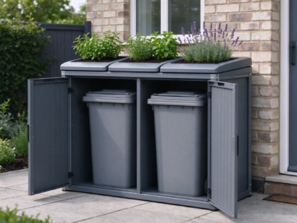 Double Metal Wheelie Bin Store with Planter Roof, Slate Grey