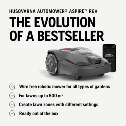 Husqvarna Automower Aspire R6V Robot Lawn Mower Wire-Free – AI Vision, GPS, Wi-Fi App Control