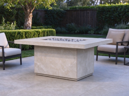 Rectangular Gas Fire Pit Table, Sand Stone Effect